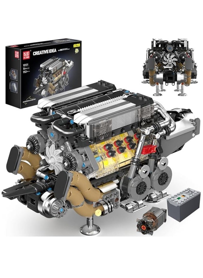 mould king 10131 W16 Engine Building Blocks Sets, V8 Engine Model kit That Run, Build Your Own STEM Model Engine, 16-Cylinder Car Engine Building Engineering Toys  - Image 1