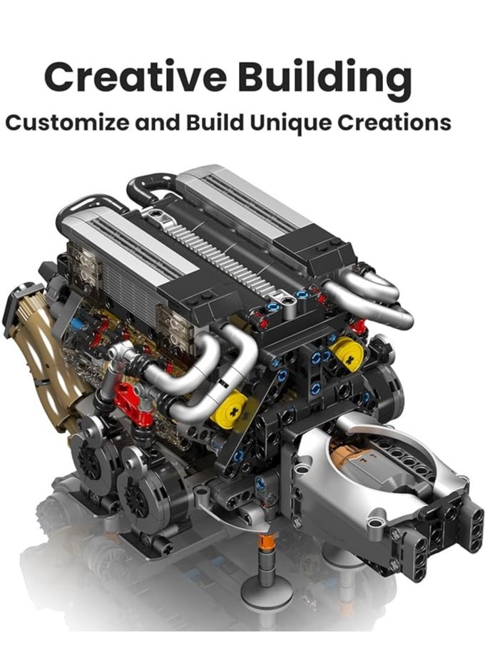 mould king 10131 W16 Engine Building Blocks Sets, V8 Engine Model kit That Run, Build Your Own STEM Model Engine, 16-Cylinder Car Engine Building Engineering Toys  - Image 2
