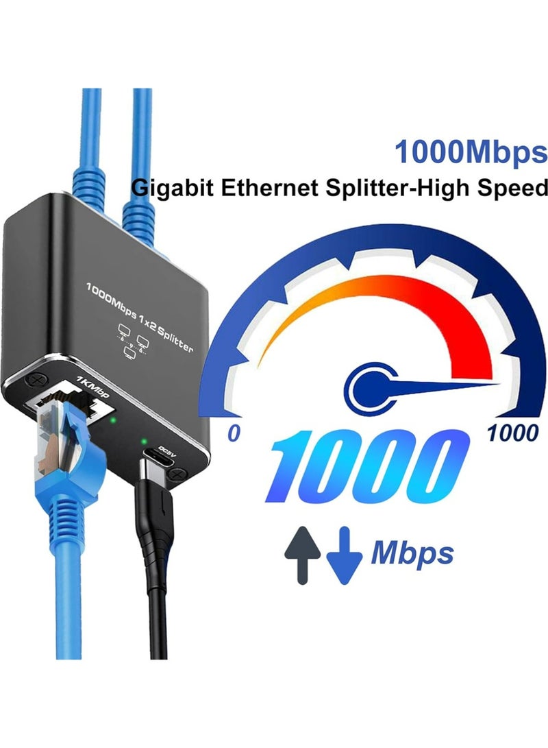 إكس ليفيل جيجابيت إيثرنت Splitter1 إلى 2 مع 1.5Ft كات 8 كابل إيثرنت، 1000Mbps إنترنت Splitter عالية السرعة مع كابل الطاقة USB، جيجابيت LAN Splitter ل كابل Cat5 / 5e / 6/7/8 (2 أجهزة في وقت واحد الشبكات) - Image 2