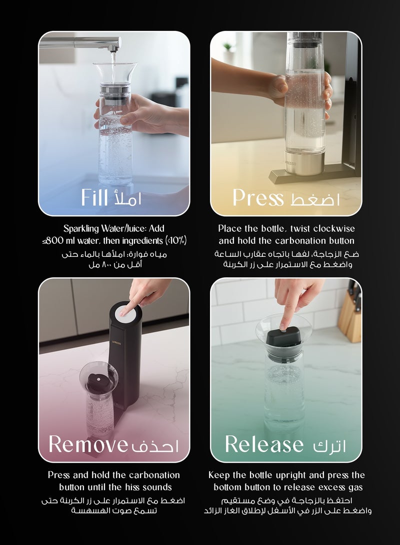 LePRESSO Carbonator Sparkling Water Maker, Portable Instant Sparkling Water Machine with 1000mL Capacity, Soda Maker with Pressure Release Safety Valve, 1000mL Capacity Fizz Maker with Mobile App - Image 4