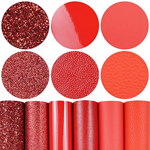 Litchi 6 Pack 8x12 Inch Faux Leather Sheets for Bow Earring, Easy to Cut Vinyl Fabric for Cricut, Durable Fade Resistant Leatherette Without Smell, Red - Image 1