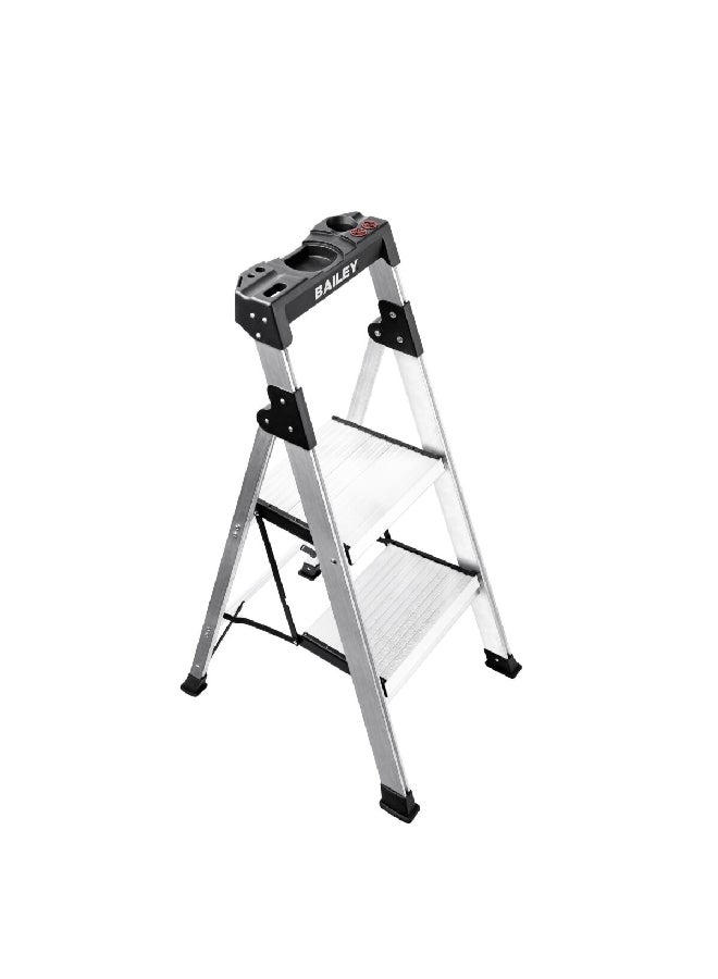 Werner Bailey 2-Steps Compact Twin Folding Stepladder Silver and Black 112 x 51 x 11.9 cm C372ME - Image 2