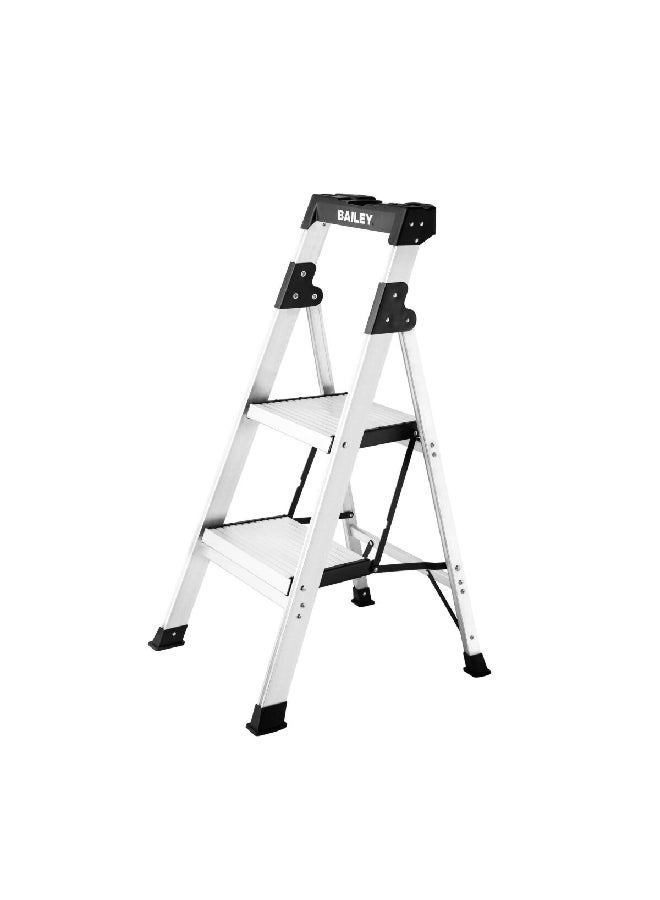 Werner Bailey 2-Steps Compact Twin Folding Stepladder Silver and Black 112 x 51 x 11.9 cm C372ME - Image 1