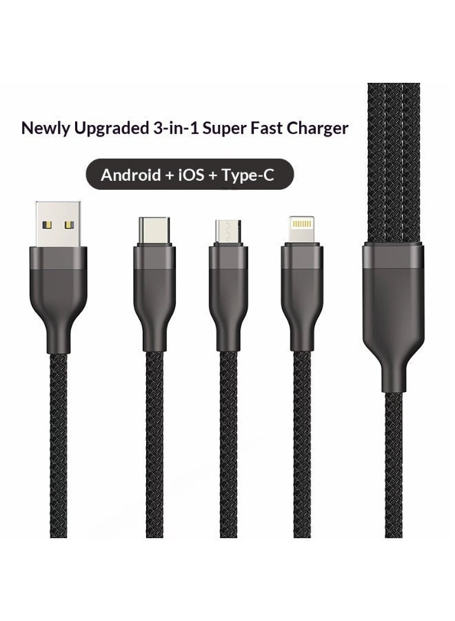 Multi Charging Cable Multiple Charger Cord Braided 1.2 meter, 3 in 1 USB Phone Charger Cables, Charging with Type-C, Micro USB and iPhone Port, - Image 2