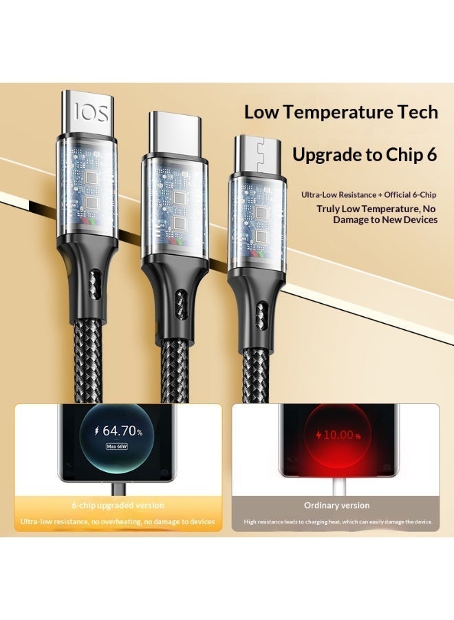 Multi Charging Cable Multiple Charger Cord Braided 1.2 meter, 3 in 1 USB Phone Charger Cables, Charging with Type-C, Micro USB and iPhone Port, - Image 3