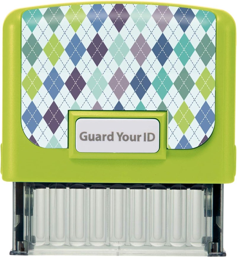 Plus Identity Theft Prevention Confidential Security Stamp 2.25” x 0.75" Green Argyle - Image 1