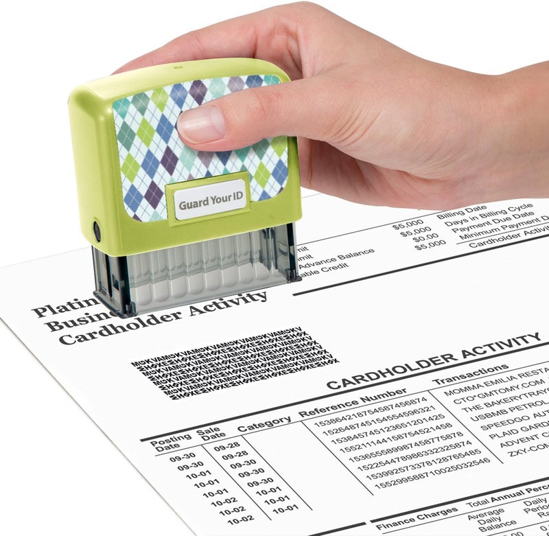 Plus Identity Theft Prevention Confidential Security Stamp 2.25” x 0.75" Green Argyle - Image 2
