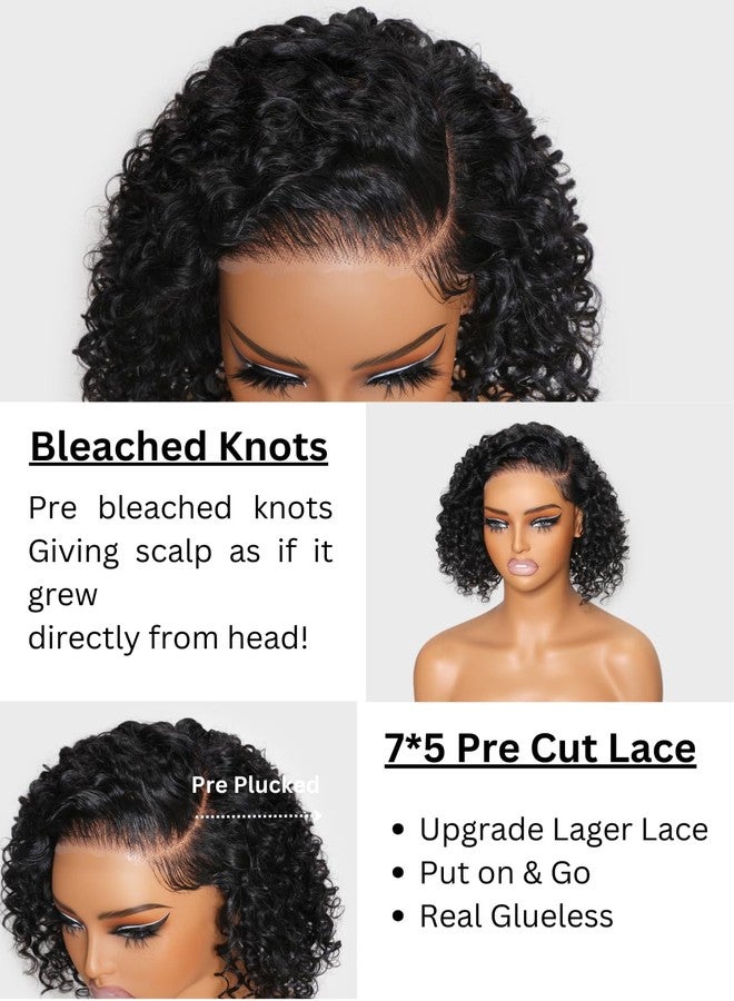 Nadula Bye Bye Knots Wig 8 Inch Short Curly Beyond Basics Bob Glueless Wigs Human Hair Pre Cut/Plucked, 7x5 HD Lace Closure Wig No Glue Pre-Everything Ready to Go Bob Curly Wig Side Part Black Color - Image 3