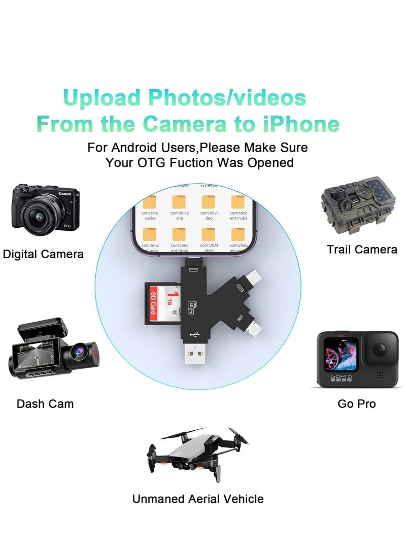 SYOSI - 4 in 1 SD Card Reader for iPhone ipad Android Mac PC Camera Micro SD Card Reader SD Card Adapter Portable Memory Card Reader Trail Camera Viewer Compatible for SD and TF Card - Image 1