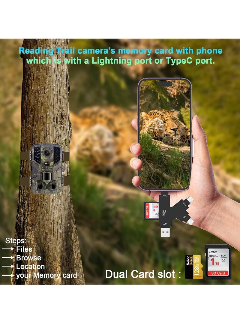 SYOSI - 4 in 1 SD Card Reader for iPhone ipad Android Mac PC Camera Micro SD Card Reader SD Card Adapter Portable Memory Card Reader Trail Camera Viewer Compatible for SD and TF Card - Image 1