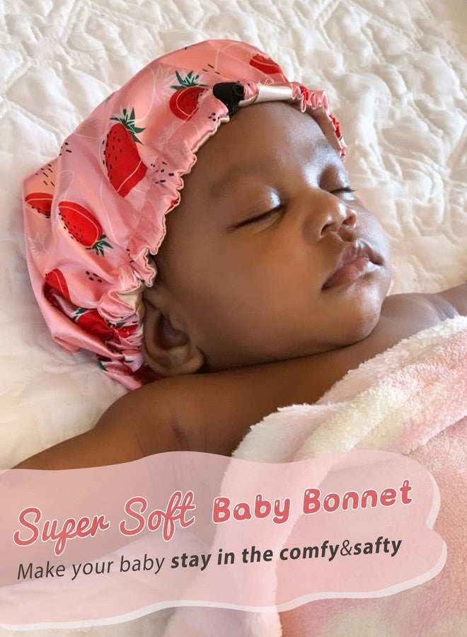 YANIBEST Baby Satin Bonnet Sleep Cap - Double Layer Reversible Adjustable Silky Satin Cap for Infant Toddler(6-36Months,Strawberry) - Image 2
