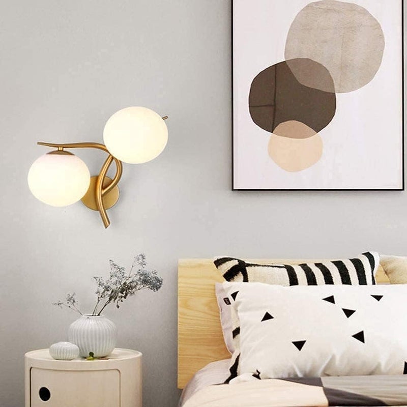 SVDK Wall Lamp Double Head with Lampshade Dimmable Modern LED Bedroom Bedside Lamp for Living Room Wall Light Golden Bulb Not Including Design 2 - Image 3