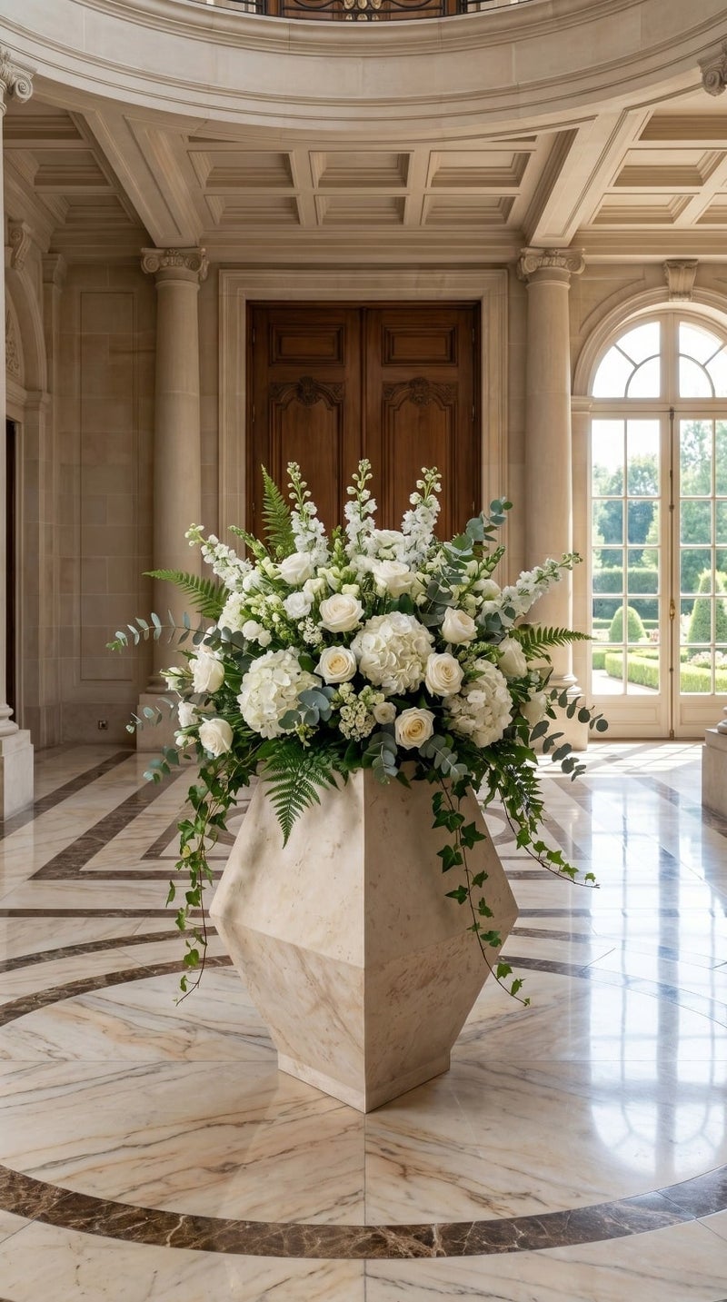 Geometric Beige Marble Vase – Natural Beige
