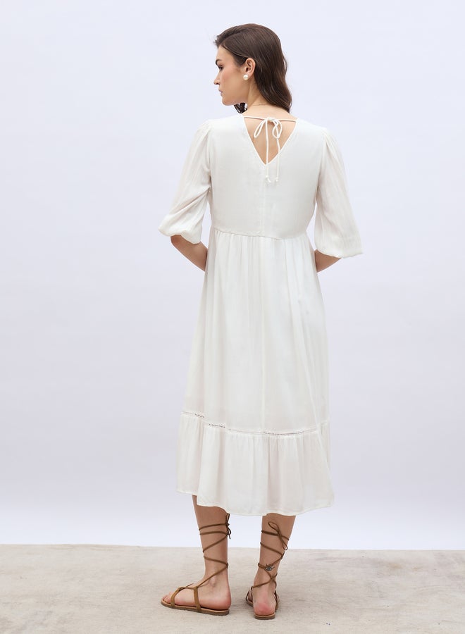 Styli Styli Embroidered V Neck A-Line Midi Dress  - Image 5