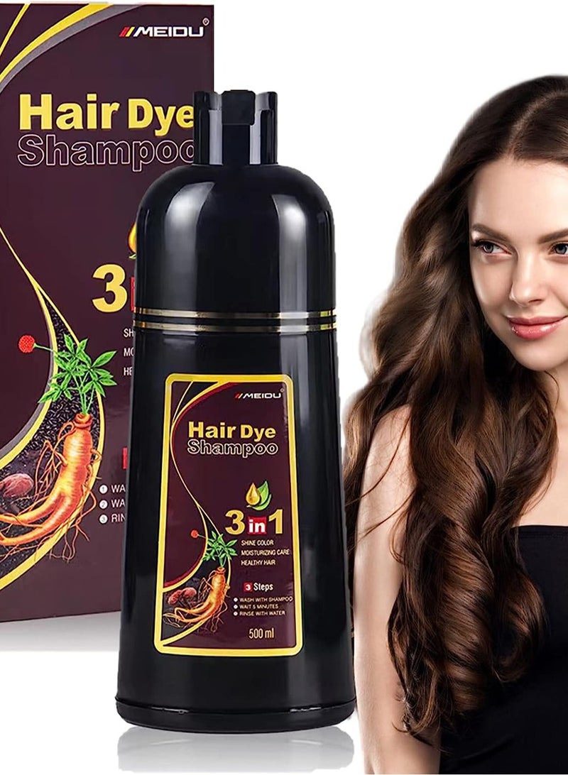 Meidu 3 In One Permanent Coffee Brown Hair Dye Shampo 500ml - Image 2