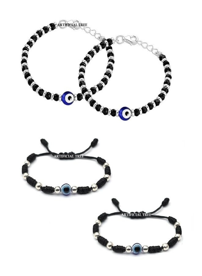 ARTIFICIAL TREE 1 Pair Evil Eye Nazariya Bracelet | 1 Pair Evil Eye Black Thread Nazariya Adjustable Bracelet | Nazar Battu | New Born Baby to 6 Year Kids | 4 Piece (AT BABY BRCT 0024) - Image 1