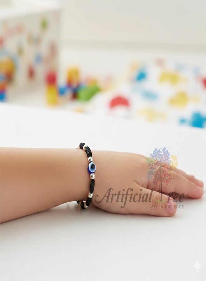 ARTIFICIAL TREE 1 Pair Evil Eye Nazariya Bracelet | 1 Pair Evil Eye Black Thread Nazariya Adjustable Bracelet | Nazar Battu | New Born Baby to 6 Year Kids | 4 Piece (AT BABY BRCT 0024) - Image 4