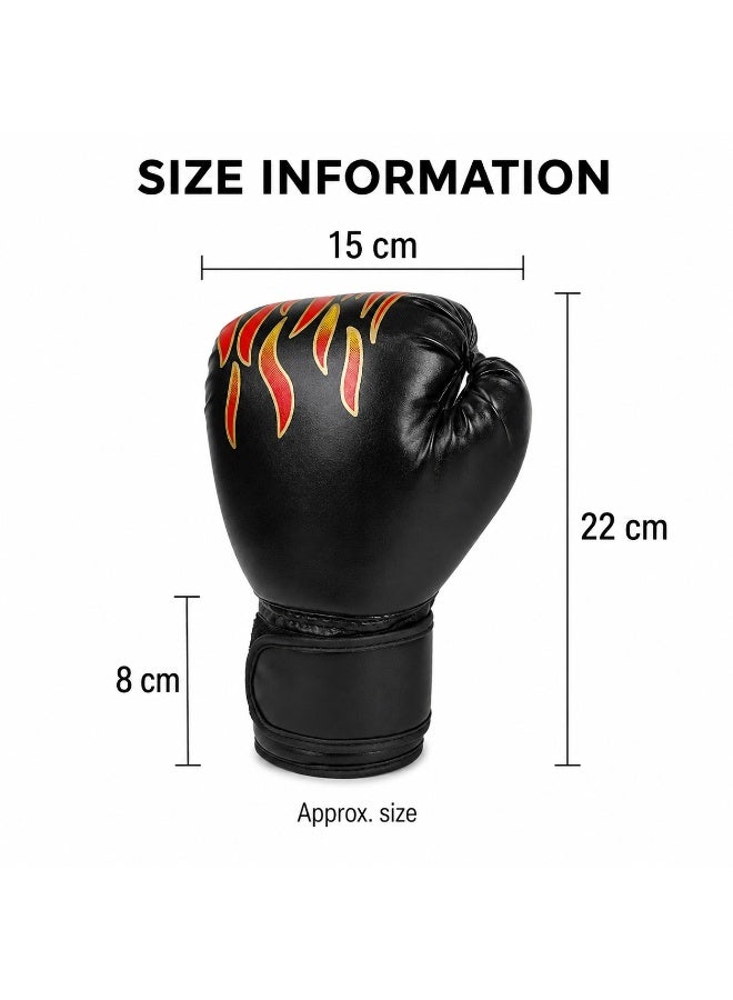 Tanyaz Boxing Gloves, Black Flame Training Gloves, PU Leather Boxing Gloves With Breathable Palm, Soft Lining, Durable Stitching, For Fitness Practice And Gym Workouts (15*22*8 CM) - Image 4