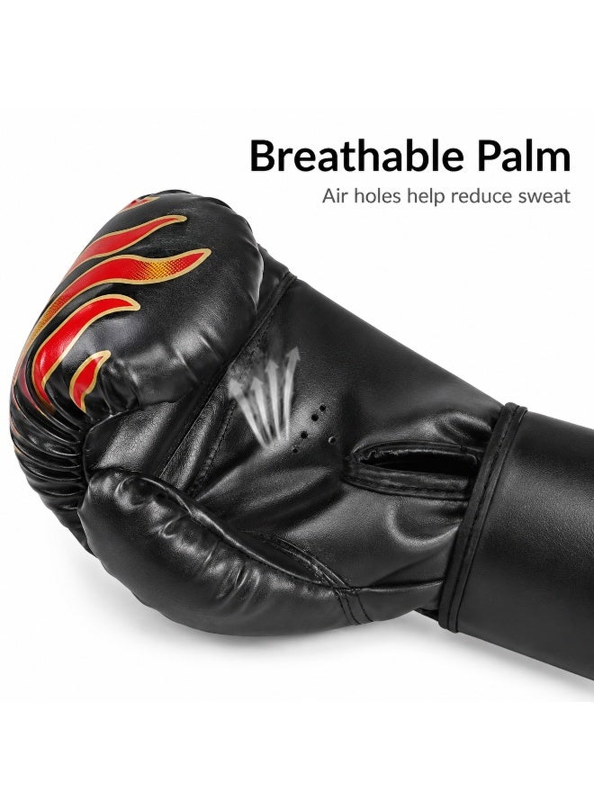 Tanyaz Boxing Gloves, Black Flame Training Gloves, PU Leather Boxing Gloves With Breathable Palm, Soft Lining, Durable Stitching, For Fitness Practice And Gym Workouts (15*22*8 CM) - Image 2