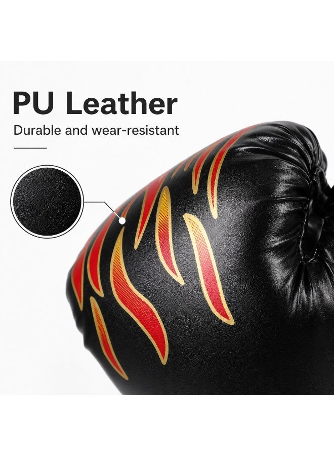 Tanyaz Boxing Gloves, Black Flame Training Gloves, PU Leather Boxing Gloves With Breathable Palm, Soft Lining, Durable Stitching, For Fitness Practice And Gym Workouts (15*22*8 CM) - Image 3