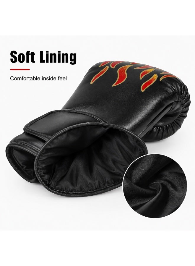 Tanyaz Boxing Gloves, Black Flame Training Gloves, PU Leather Boxing Gloves With Breathable Palm, Soft Lining, Durable Stitching, For Fitness Practice And Gym Workouts (15*22*8 CM) - Image 5