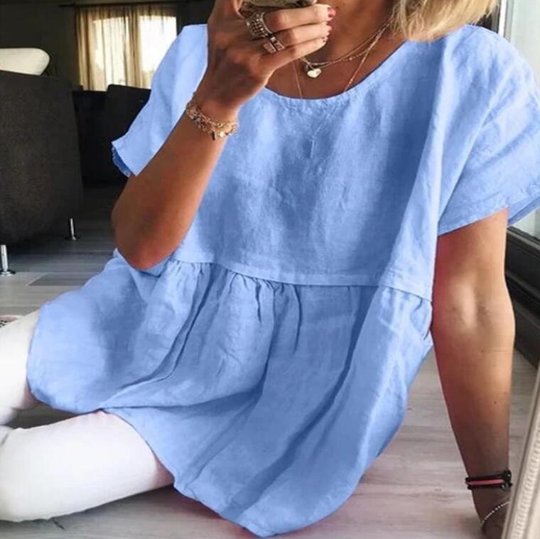 فستان صيفي نسائي بأكمام قصيرة بقصة A كاجوال بلون سادة - Image 2