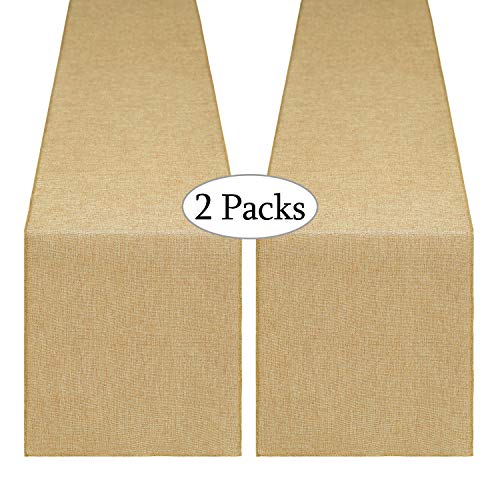 B.Cool B-COOL 2 Pieces Burlap Table Runners 13x108 Inch Rustic Boho Table Runner Dresser Cover for Farmhouse Macrame Jute Fabric Thanksgiving Party Home Dining Decorations Khaki - Image 1