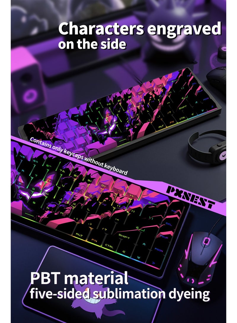 بيكسنست لوحة مفاتيح ميكانيكية بأغطية مفاتيح شفافة من مادة PBT بأحرف جانبية، بتصميم Gengar، أغطية مفاتيح ألعاب PBT مخصصة مكونة من 129 مفتاحًا، ارتفاع أصلي، مناسبة لمفاتيح Cherry MX 61 64 68 84 87104 108 لوحة مفاتيح ميكانيكية - Image 3