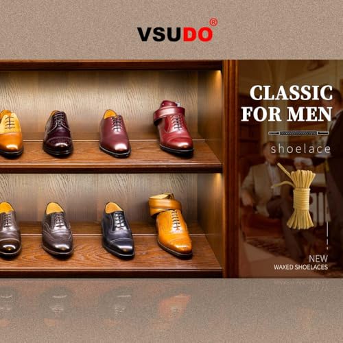VSUDO Waxed Round 55" Black Dress Shoe Laces for Men, 1/8" Thin Formal Business Oxford Shoe Strings, Dress Shoelaces for Men (2 Pairs-Black-140CM) - Image 4