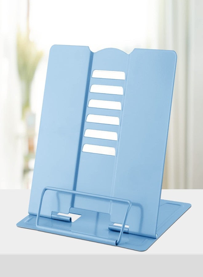Honagu Metal Desk Book Holder, Hands Free Adjustable Cookbook & Document Holder, Portable Bookstand for Music Books, Textbooks, Recipes, Tablets & iPads (Light Blue) - Image 1
