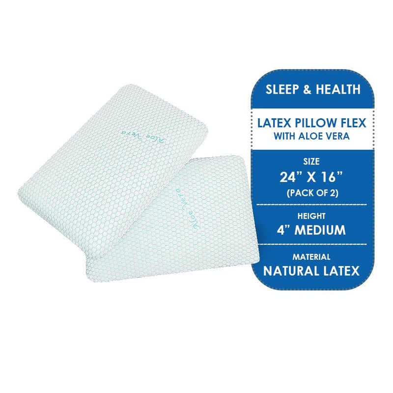 SLEEP & HEALTH SLEEP HEALTH Natural Latex Pillow Infused with Aloe Vera Neck Pain Back Pain Spine Alignment Posture Comfortable Sleep Size 24 x 16 x 4 Inches Pack of 2  - Image 1