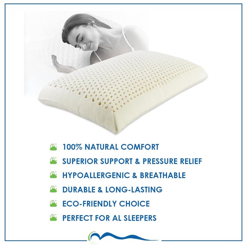 SLEEP & HEALTH SLEEP HEALTH Natural Latex Pillow Infused with Aloe Vera Neck Pain Back Pain Spine Alignment Posture Comfortable Sleep Size 24 x 16 x 4 Inches Pack of 2  - Image 3