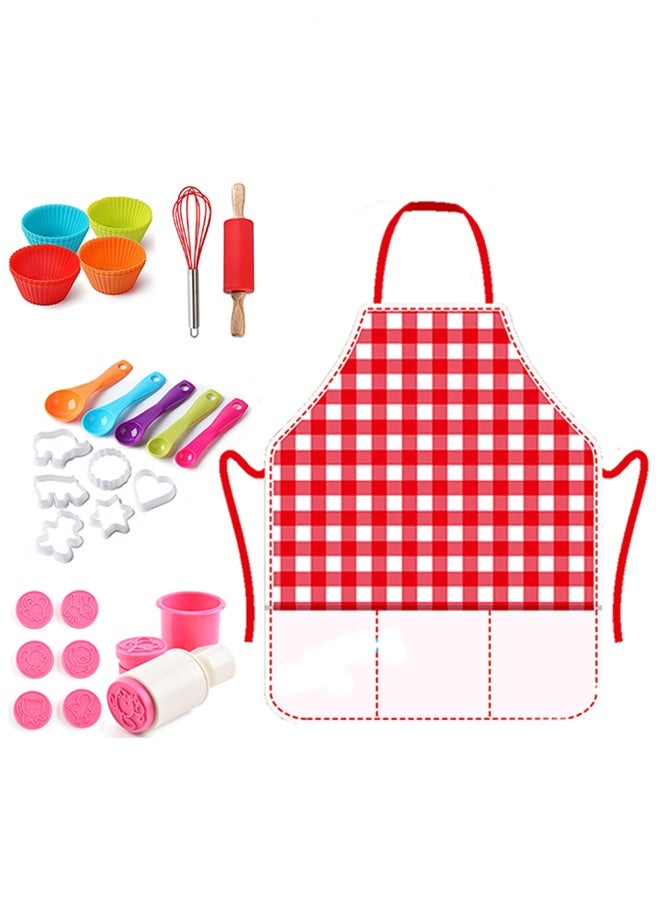 Kitchen Cooking Playset, Kids Cooking Set With Apron, Complete Kids Chefs Cooking Play Set With Dress Up Costume,Chef Role Play Set with Rolling pin, Stamp, Whisk, Pretend Kitchen Accessories, Kids Kitchen Pretend Play Toys Set, Educational Early Age Basic Skills Development Gift For Toddlers Children - Image 1