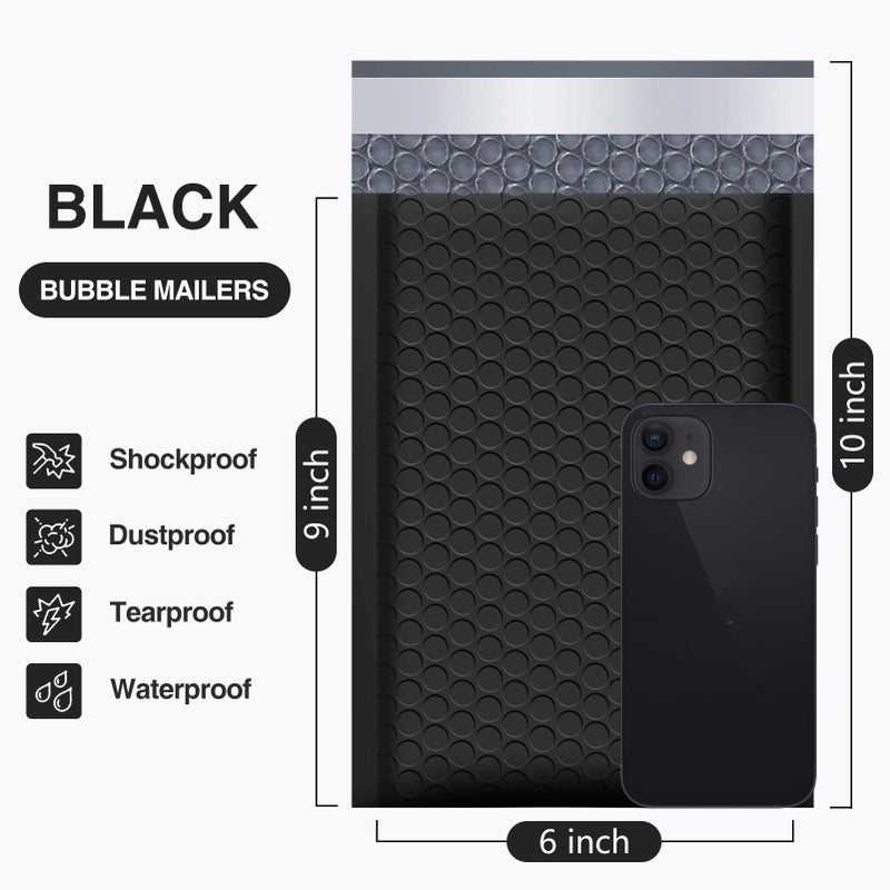 UCGOU Bubble Mailers 6x10 Inch Black 25 Pack Usable Size 6x9" Padded Envelopes Small Business Mailing Packages Opaque Self Seal Adhesive Waterproof Boutique Shipping Bag for Jewelry Makeup Supplies #0 - Image 2