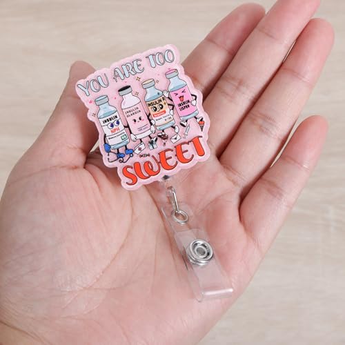 BVIIE You are Too Sweet Funny Badge Reel | Retractable ID Card Badge Holder | Name Medical Badge Clip for Endocrinology Doctor Nurse RN CNA MA LPN Phlebotomist Diabetes Educator Nutritionist | Nurse Gifts - Image 3