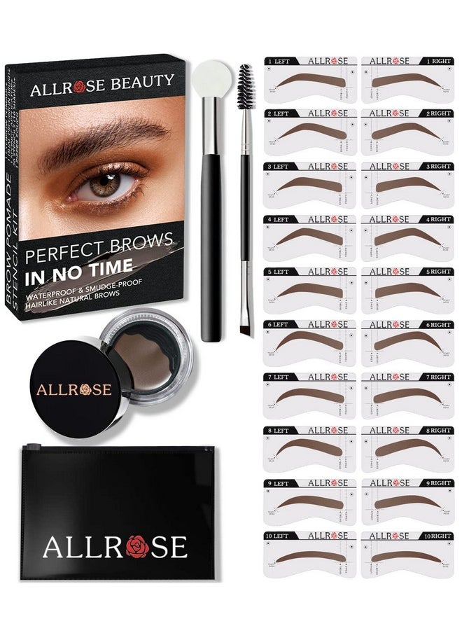 ALLROSE - Eyebrow Stamp And Eyebrow Stencil Kit For Perfect Bushy Eyebrows, 20 Stencils, Stamp Trio Kit With Sponge Applicator, Waterproof Eyebrow Kit, Dark Brown - Image 1