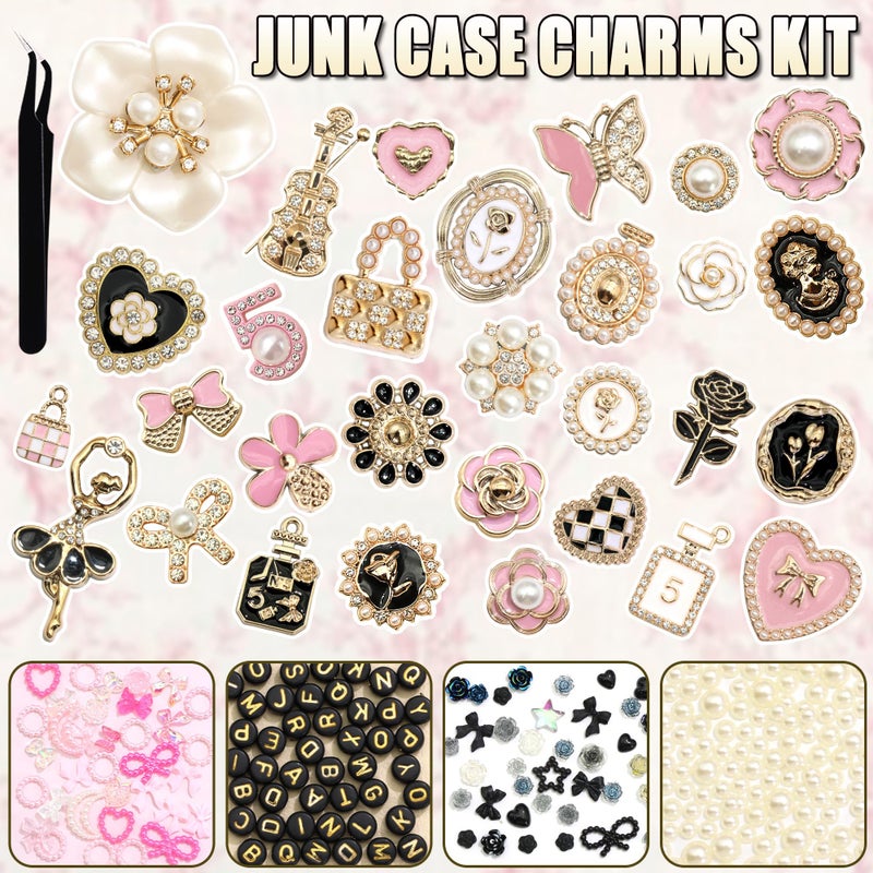 BELICEY Junk Case Charms Kit Gold Pink Flower Big Charm for Junk Cases 3D Vintage Bow Heart Rose Phone Case Charms Flatback Butterfly for DIY Personalization - Image 3