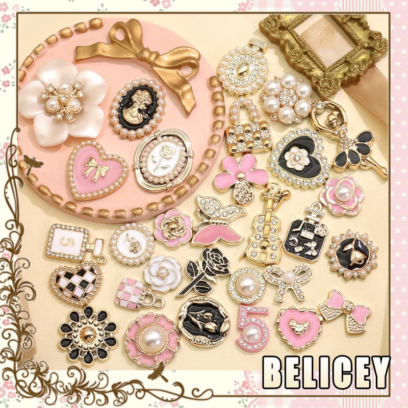 BELICEY Junk Case Charms Kit Gold Pink Flower Big Charm for Junk Cases 3D Vintage Bow Heart Rose Phone Case Charms Flatback Butterfly for DIY Personalization - Image 5