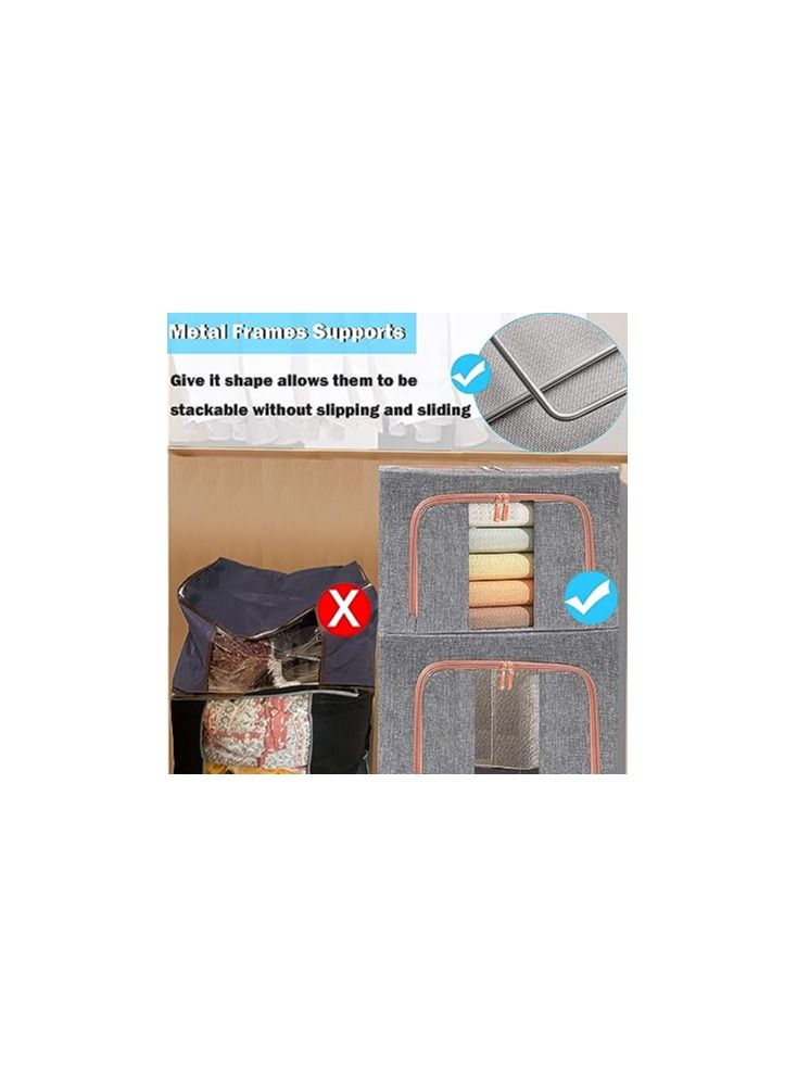 Large Capacity Clothes Storage Organizer Stackable Storage Bags with Foldable Metal Frame,Zipper,Handles And Transparent Window - Image 4