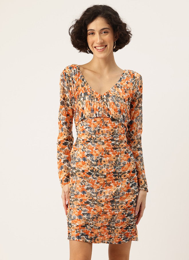 Rue Collection فستان ميني مزخرف بالأزهار بتفاصيل مطوية للنساء - Image 1