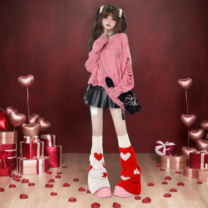 Junely Leg Warmers for Women Winter Kawaii Leg Warmer Cute Heart Legwarmers Japanese Socks Valentines Day Halloween Emo Lolita Gyaru Harajuku Accessories Red - Image 3