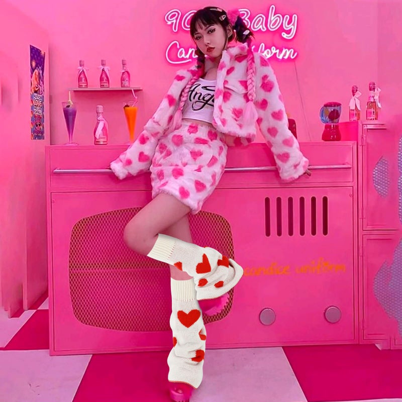 Junely Leg Warmers for Women Winter Kawaii Leg Warmer Cute Heart Legwarmers Japanese Socks Valentines Day Halloween Emo Lolita Gyaru Harajuku Accessories Red - Image 2