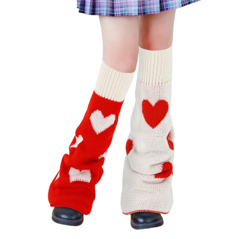 Junely Leg Warmers for Women Winter Kawaii Leg Warmer Cute Heart Legwarmers Japanese Socks Valentines Day Halloween Emo Lolita Gyaru Harajuku Accessories Red - Image 1