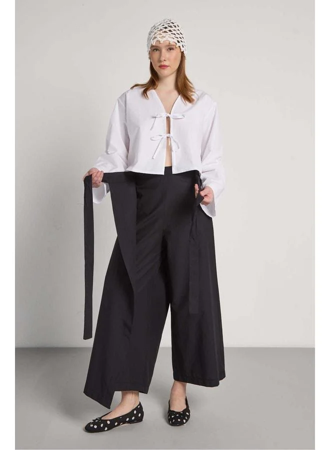 mina aise High Waist Elastic Black Premium Skirt-Style Pants 31060