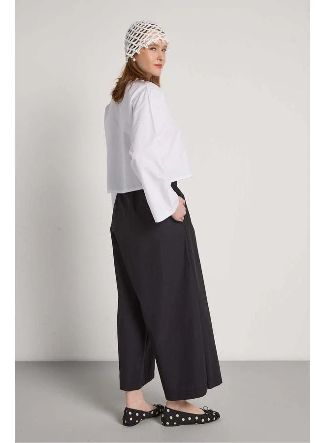 mina aise High Waist Elastic Black Premium Skirt-Style Pants 31060