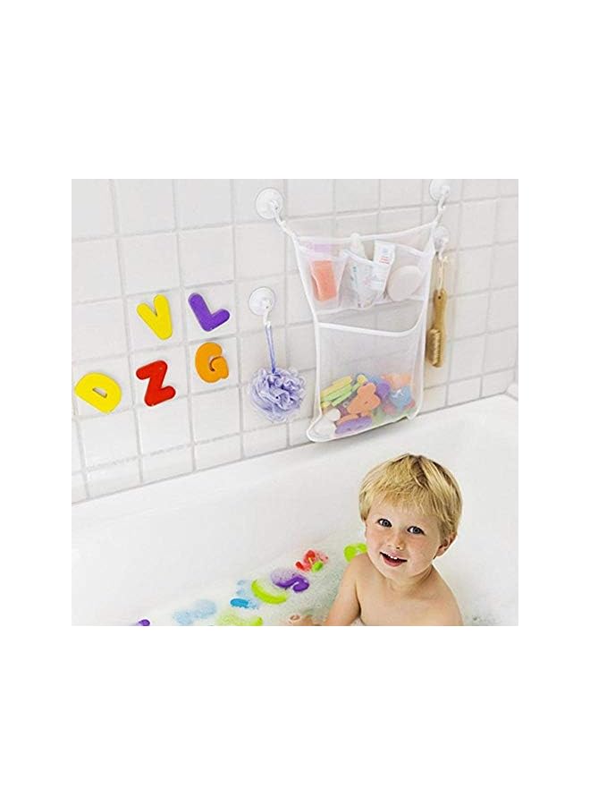 Raxoom Bath Toy Organizer With 2M Strong Sticky Hooks, Mesh Net, Bathtub Bag with 3X Soap & Shampoo Pockets (11x16, Large, White) - Image 5