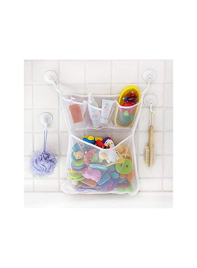 Raxoom Bath Toy Organizer With 2M Strong Sticky Hooks, Mesh Net, Bathtub Bag with 3X Soap & Shampoo Pockets (11x16, Large, White) - Image 3