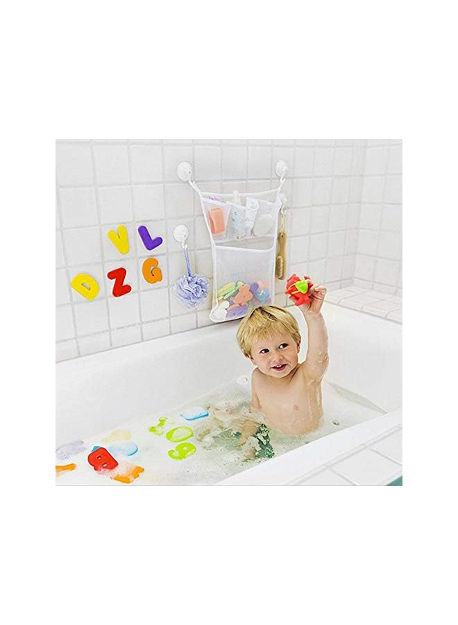 Raxoom Bath Toy Organizer With 2M Strong Sticky Hooks, Mesh Net, Bathtub Bag with 3X Soap & Shampoo Pockets (11x16, Large, White) - Image 2