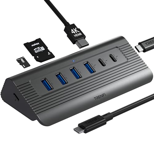 TRENFI 10-in-1 USB C Hub with Detachable Cable, USB 3.2 Gen2 10Gbps, 4K 60Hz HDMI, 100W PD, SD/TF Reader - Aluminum Docking Station for Laptop, PC, MacBook Pro/Air M1-M5, Mac mini, iPad Pro - Image 1