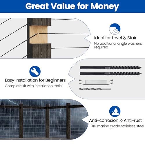 Muzata 80 Pack 1/8" Black Cable Railing Hardware Kit Swage Lag Screws Left and Right Handed Thread for Wood Post T316 Stainless Steel Deck Cable Railing System 40 Pairs CK17 - Image 3
